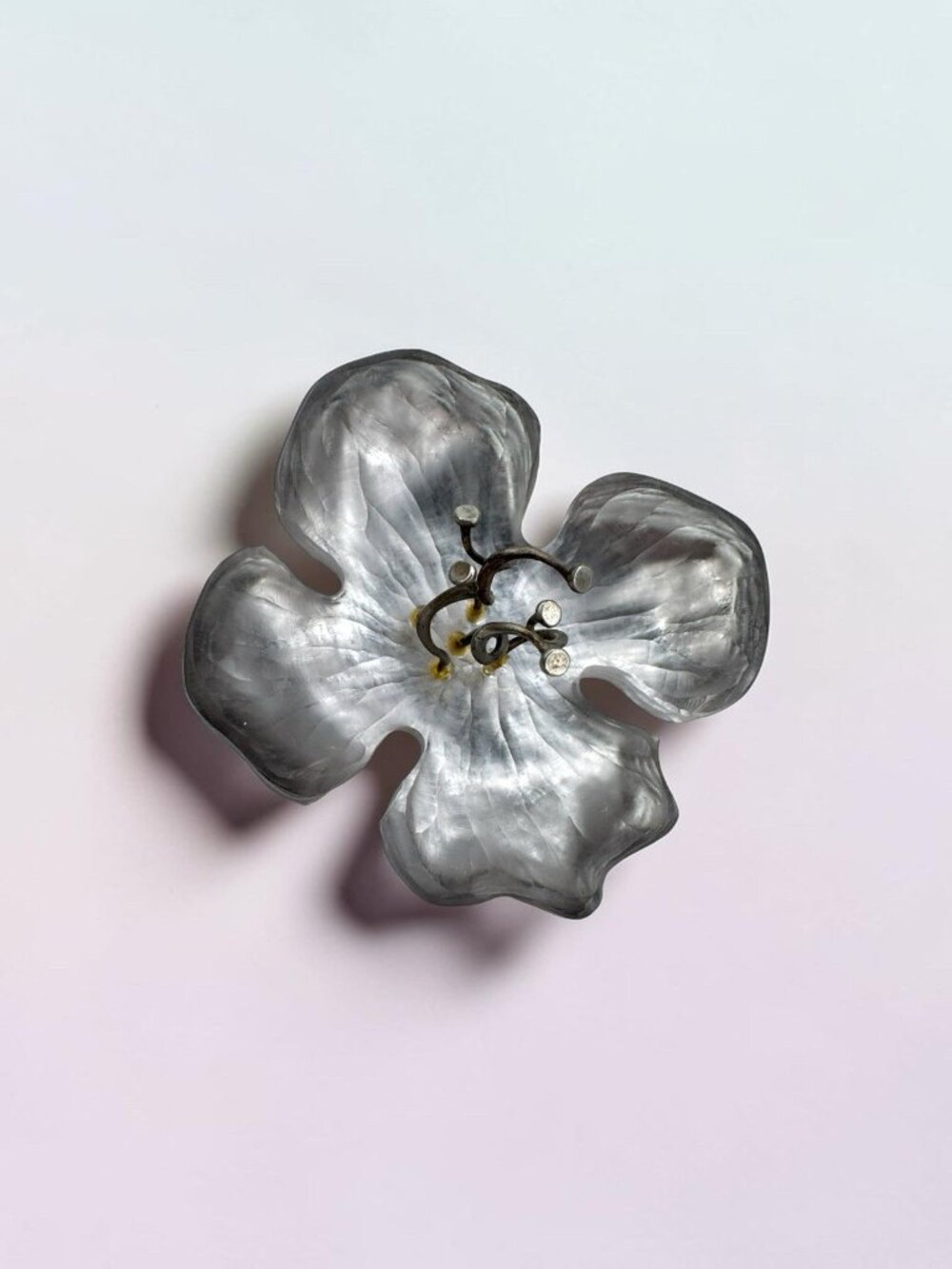 Alexis Bittar Handcarved Lucite Large Flower Pendant Gray Sterling Silver